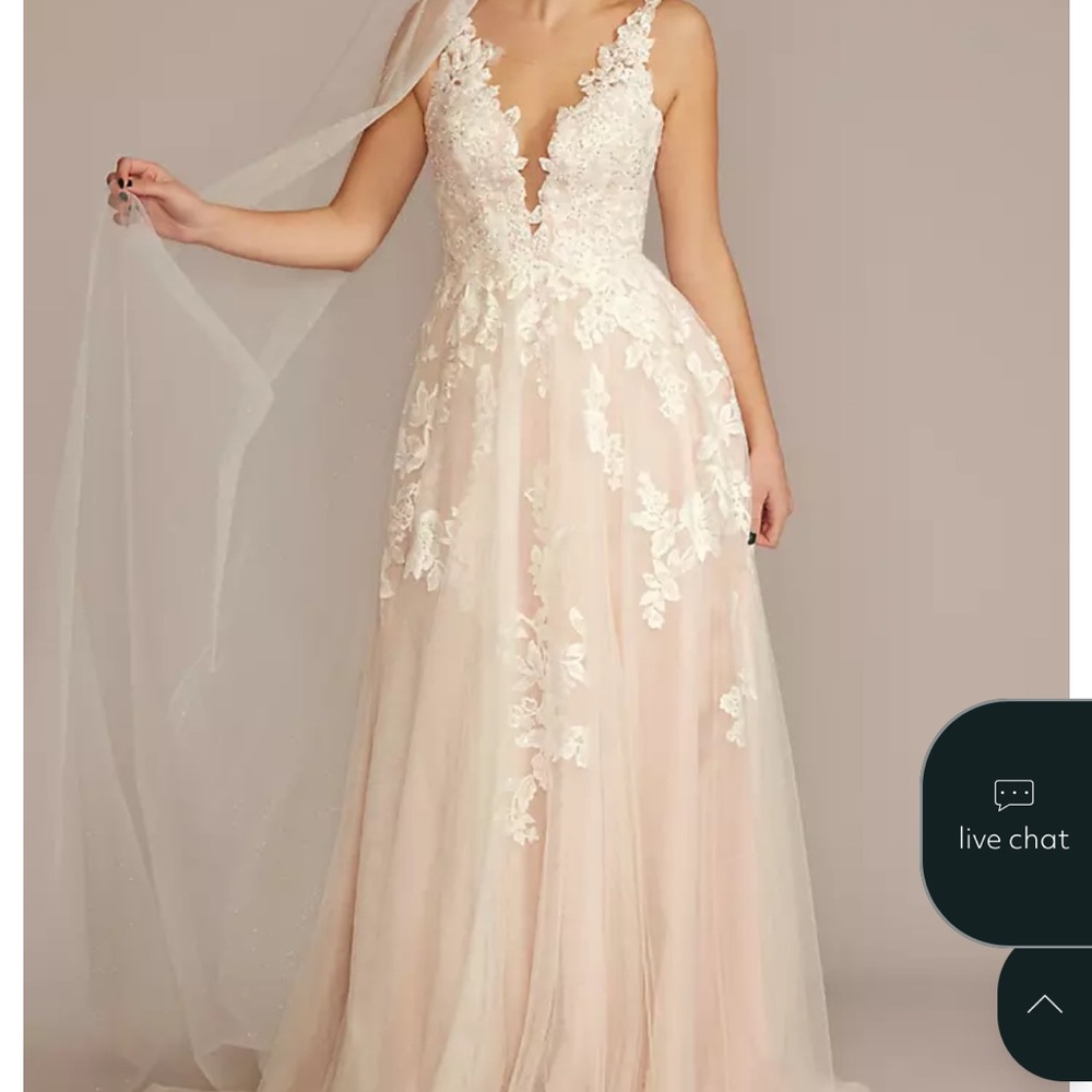 Oleg Cassini Lace Applique Tulle Gown